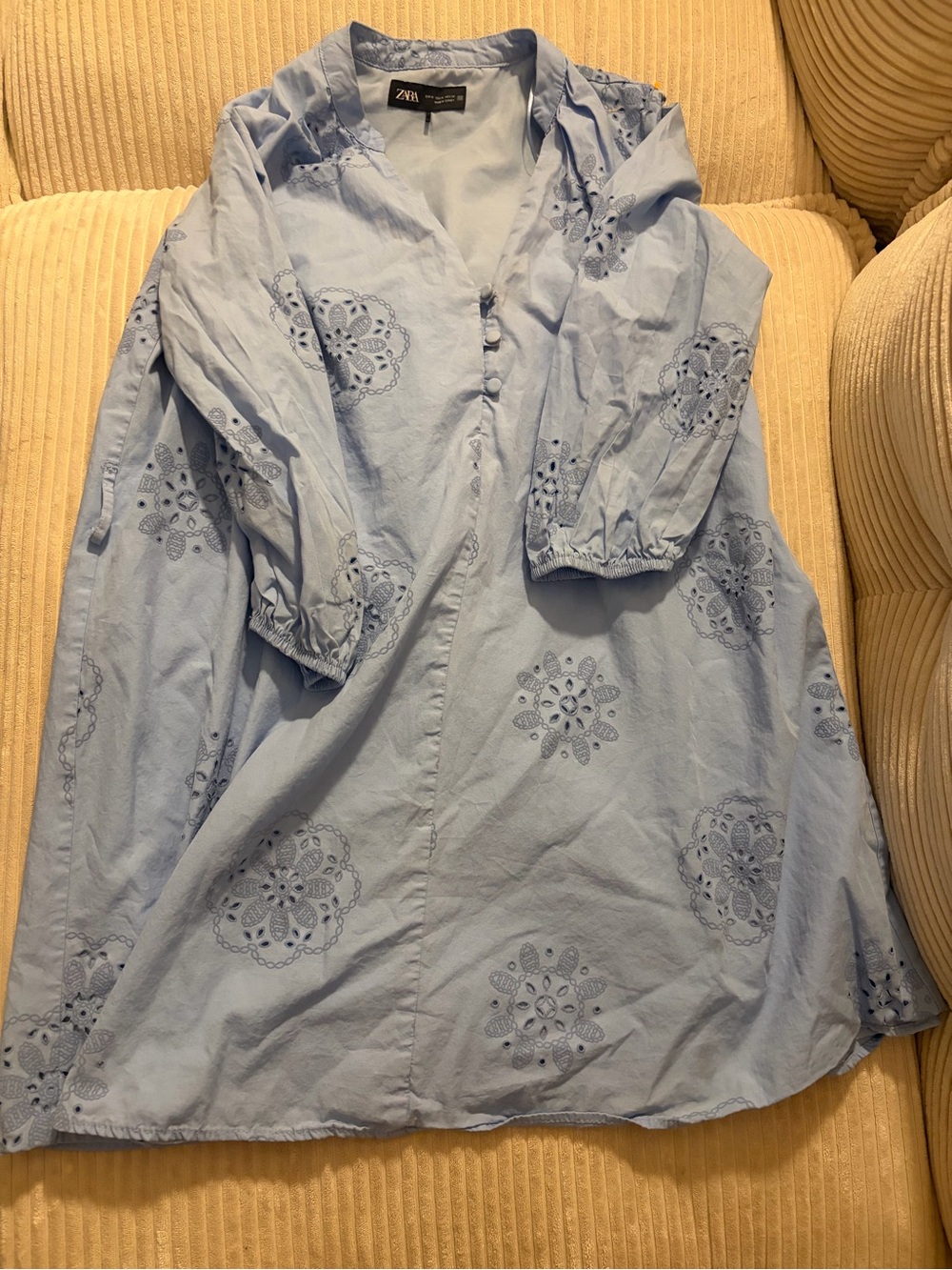 Zara woman’s  Light Blue Eyelet dress Top